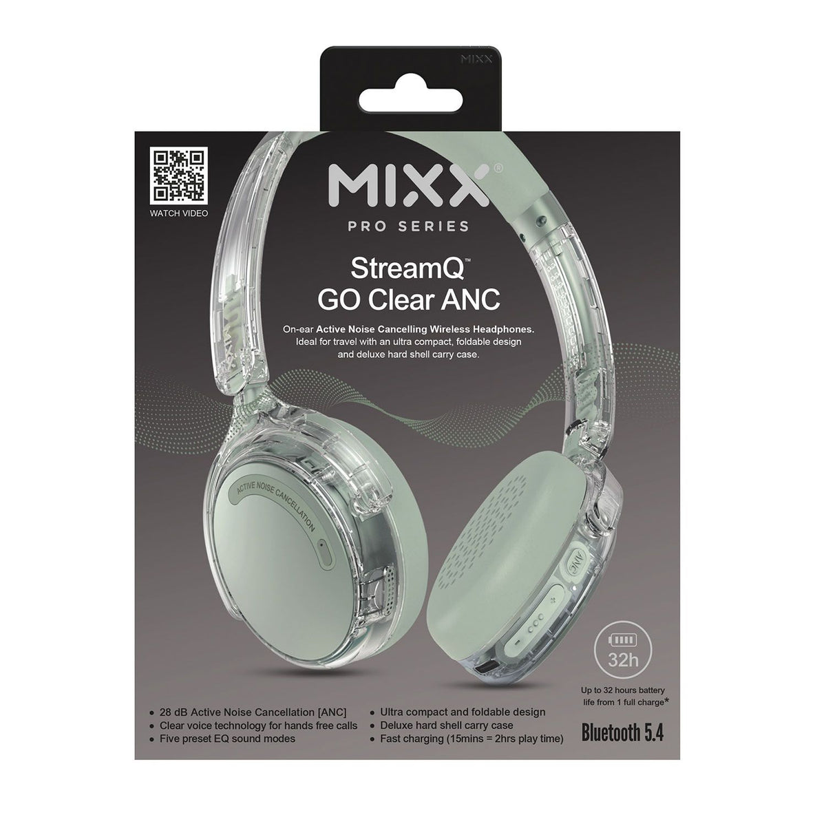 Mixx Trådlösa On-Ear Hörlurar StreamQ Go ANC Clear Grön