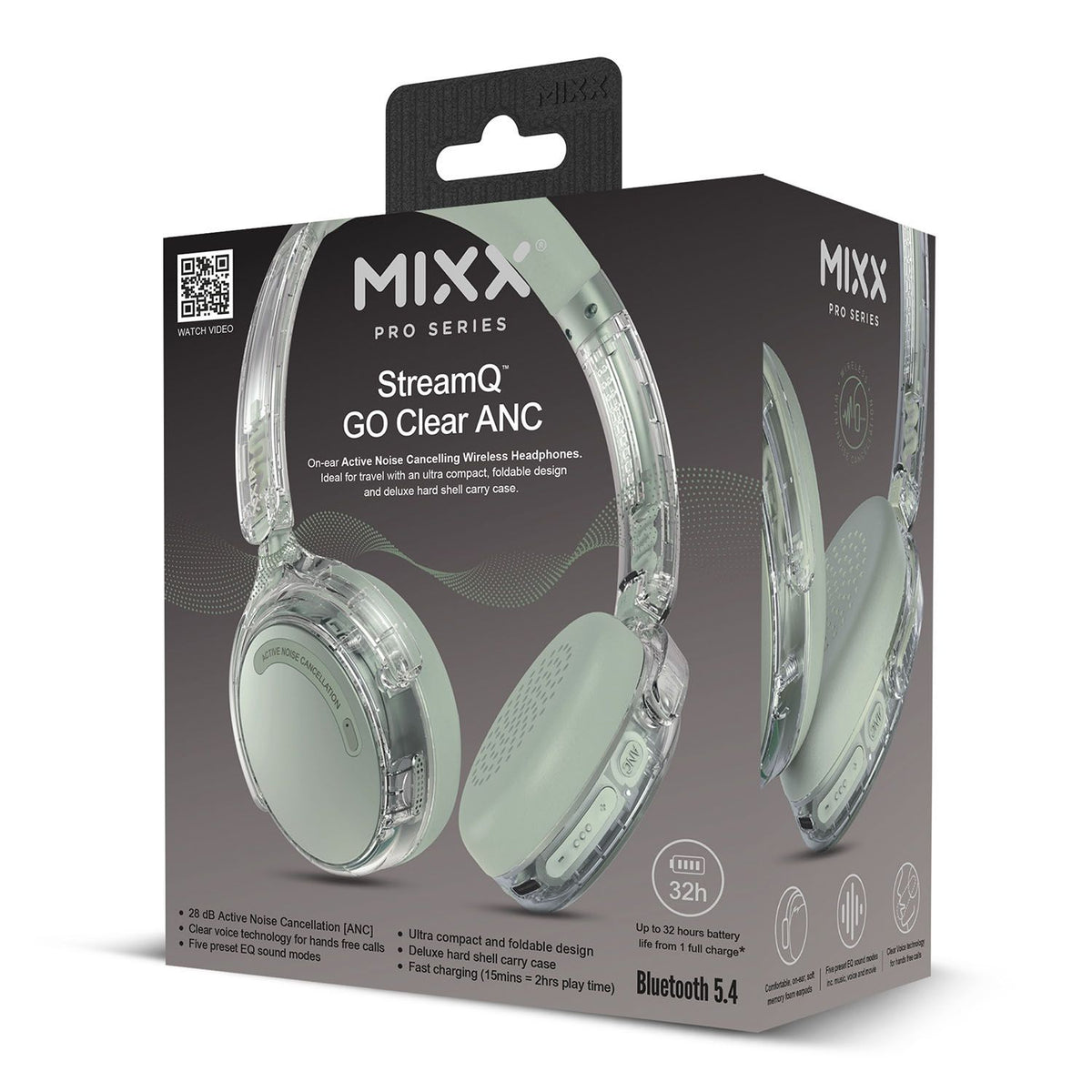 Mixx Trådlösa On-Ear Hörlurar StreamQ Go ANC Clear Grön