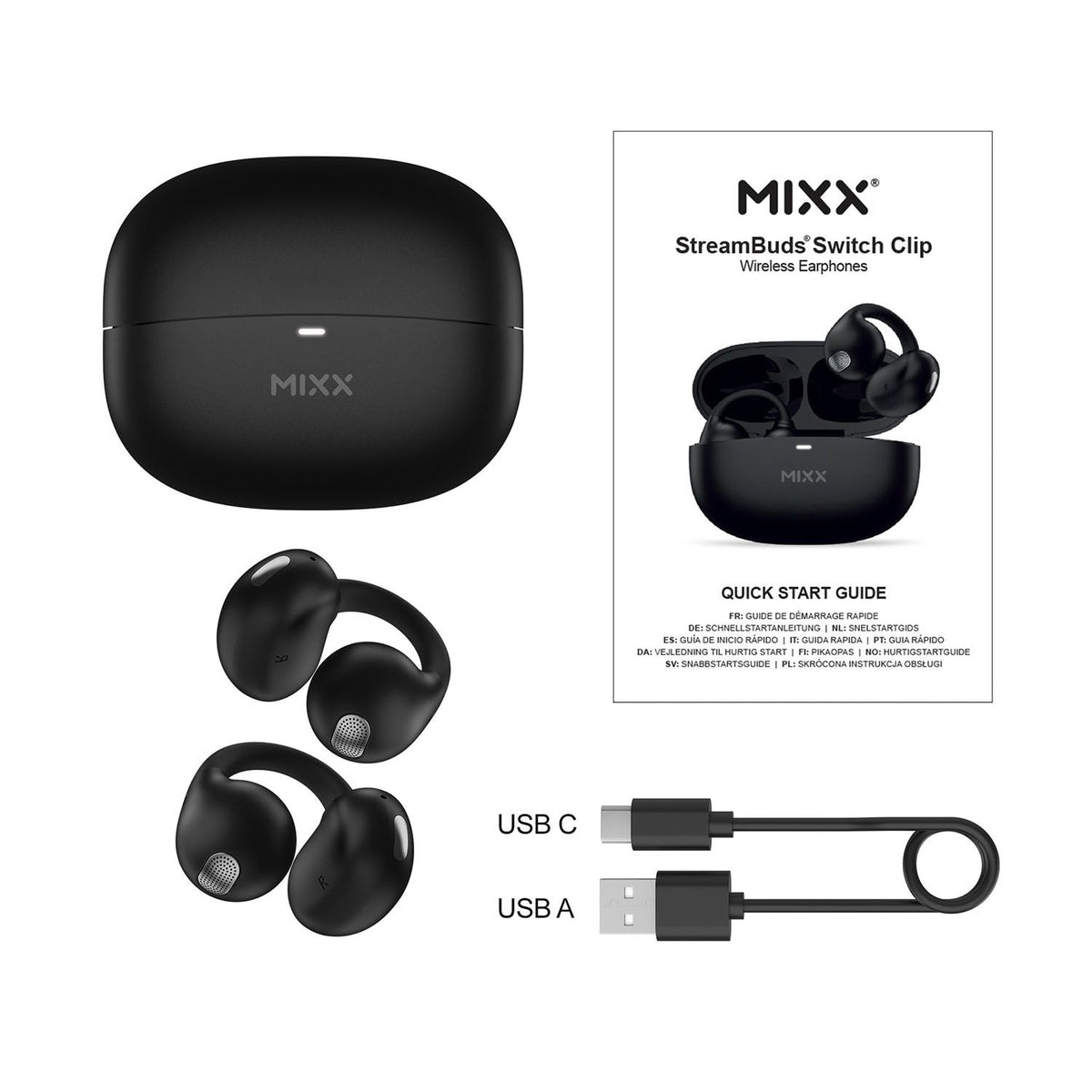 Mixx Trådlösa Open-Ear Hörlurar StreamBuds Switch Clips Svart