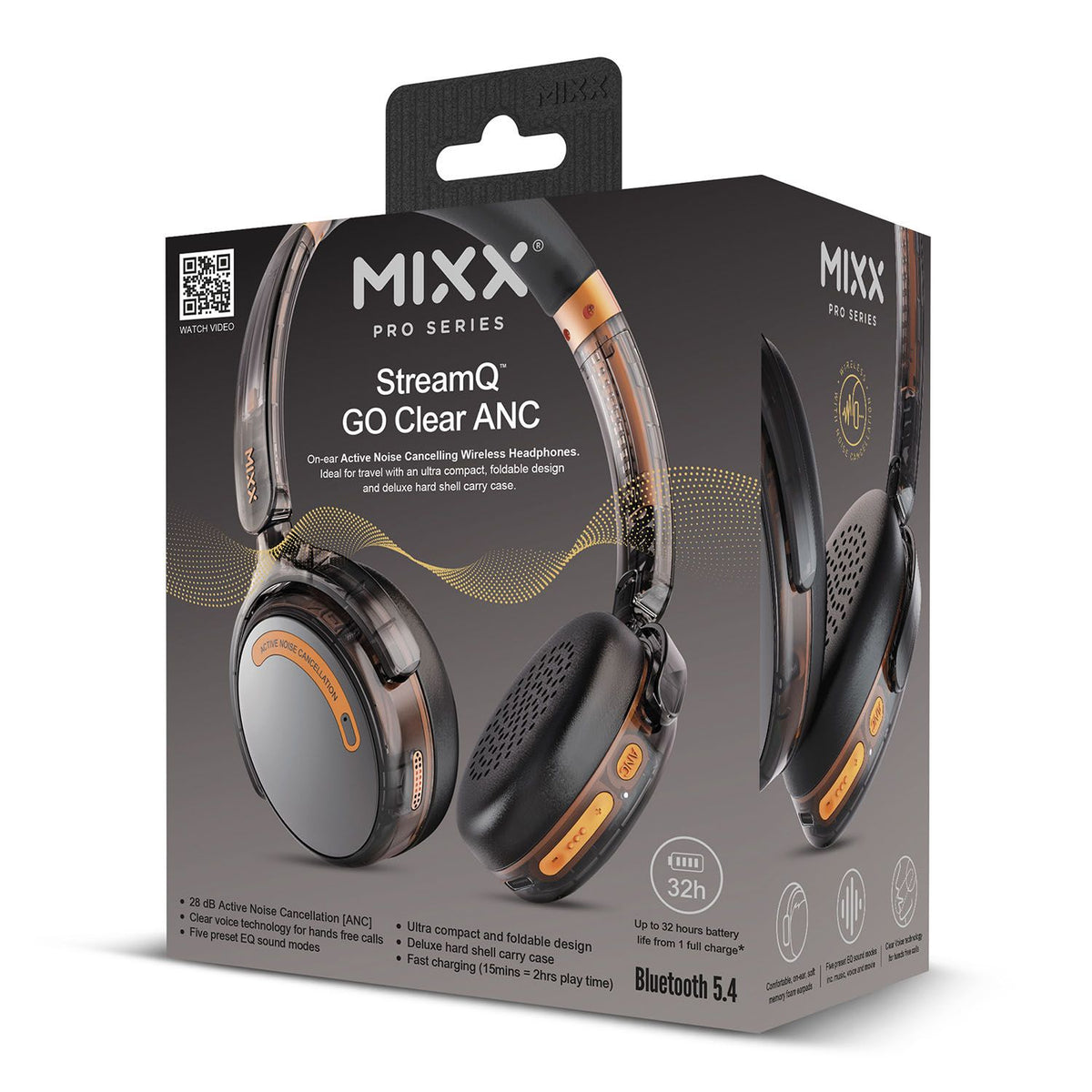 Mixx Trådlösa On-Ear Hörlurar StreamQ Go ANC Clear Svart