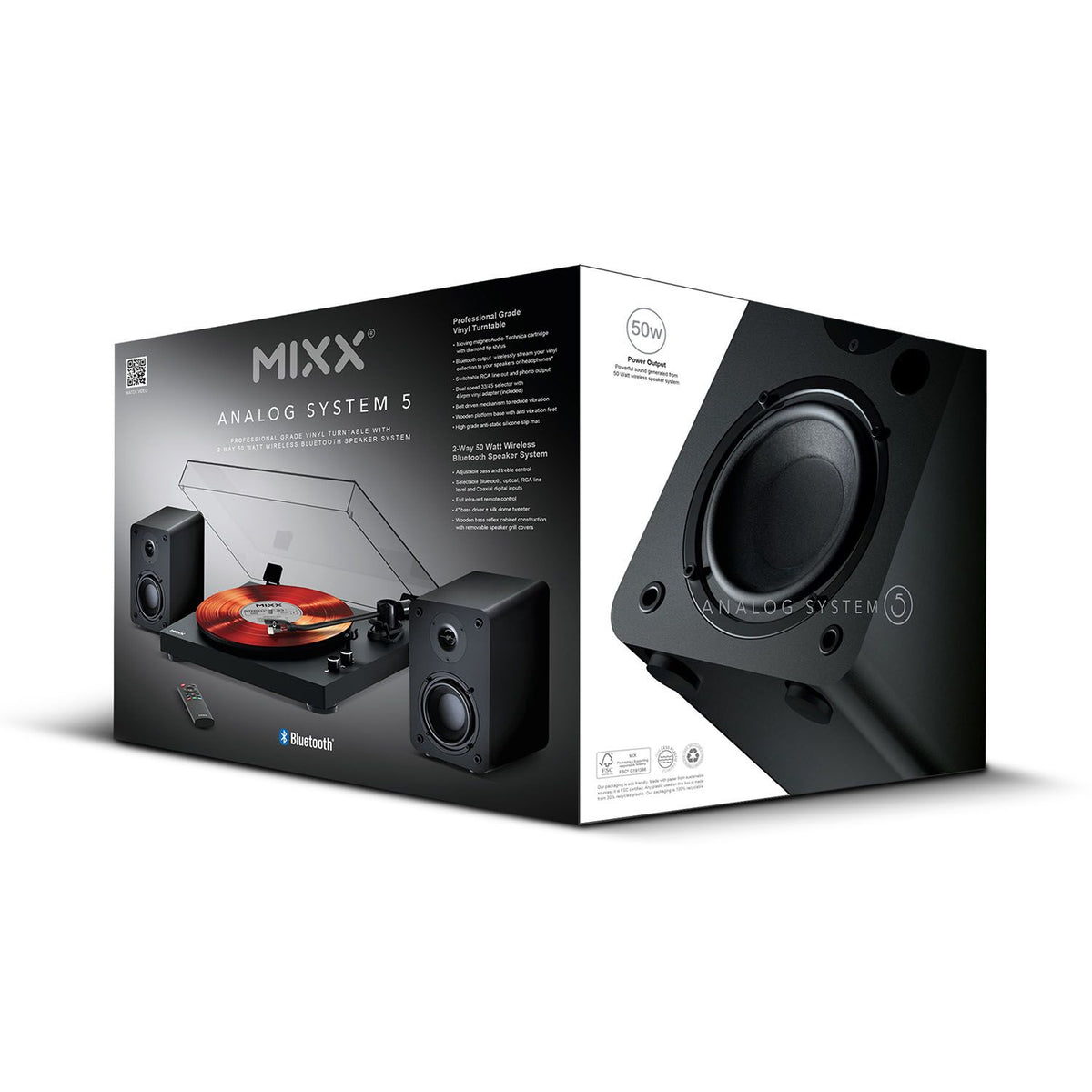 Mixx System 5 Vinylskivspelare Stereo med Högtalare Svart