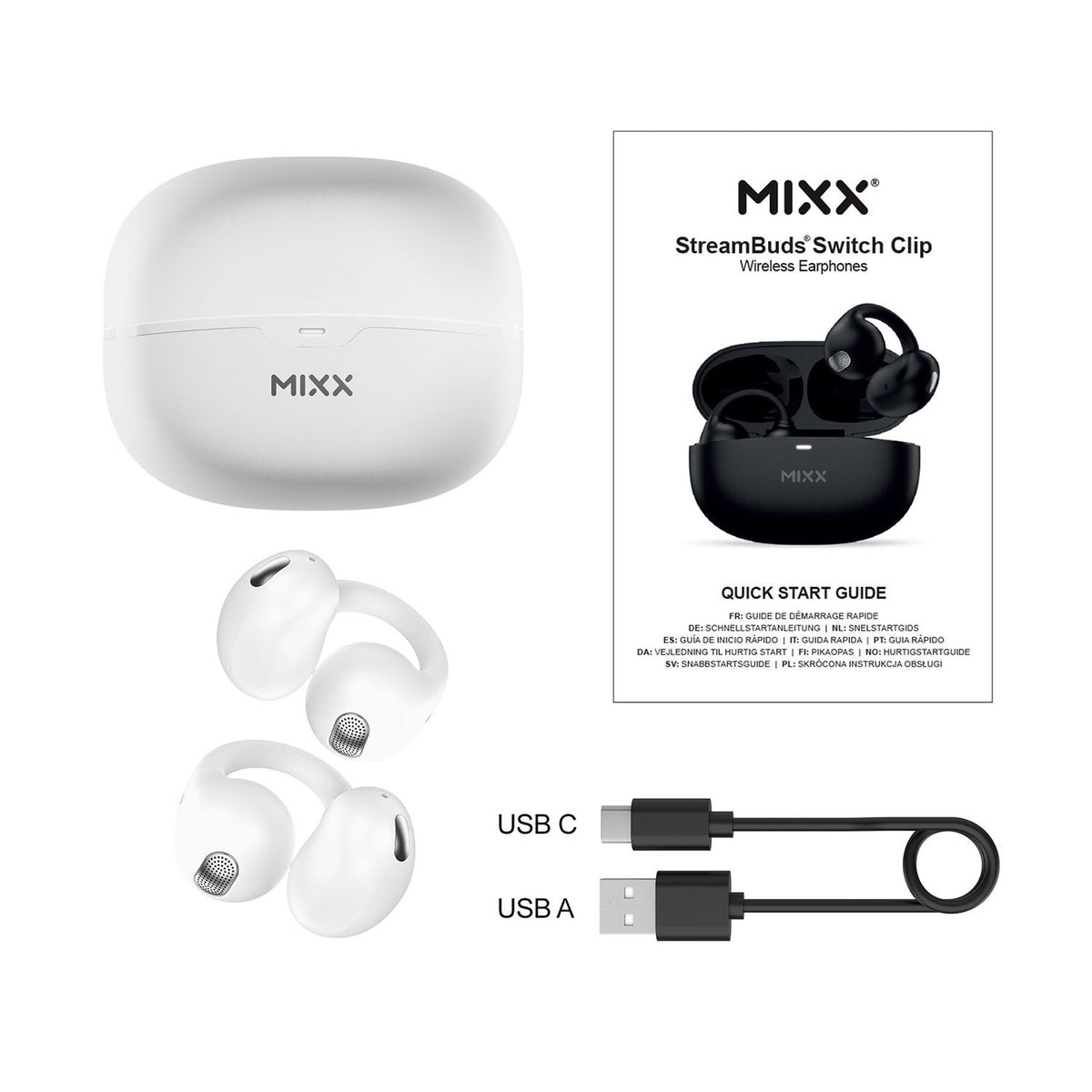 Mixx Trådlösa Open-Ear Hörlurar StreamBuds Switch Clips Vit