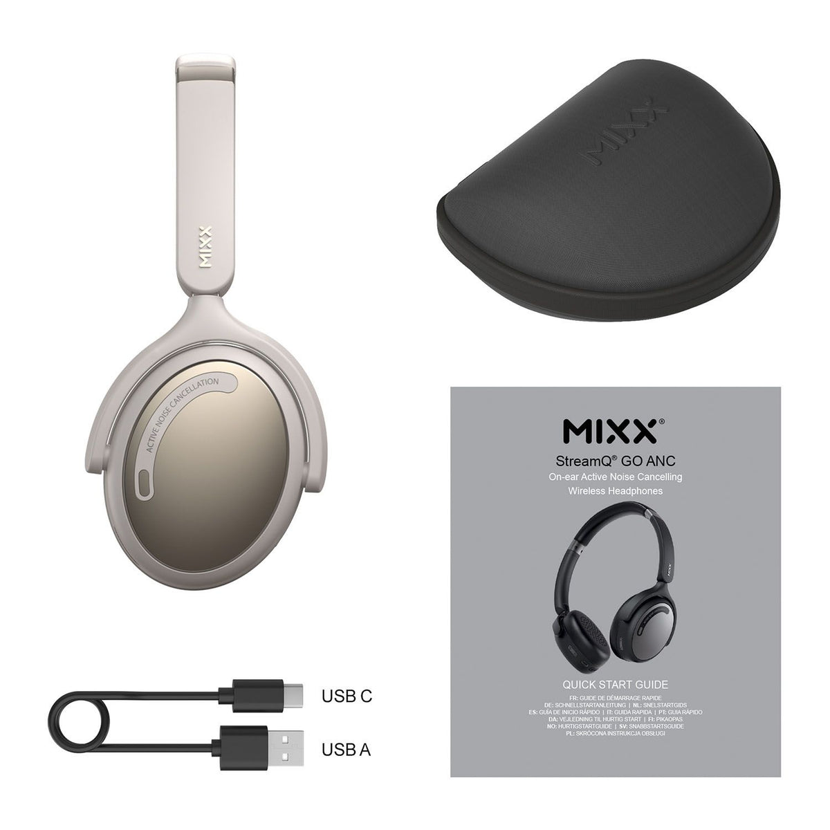 Mixx Trådlösa On-Ear Hörlurar StreamQ Go ANC Beige