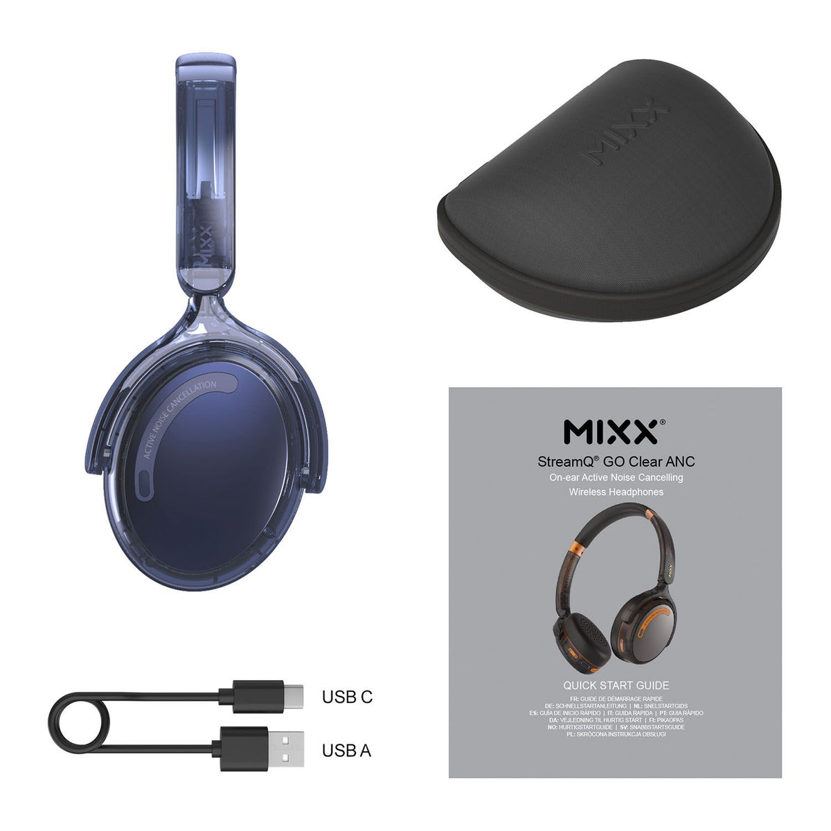 Mixx Trådlösa On-Ear Hörlurar StreamQ Go ANC Clear Marinblå