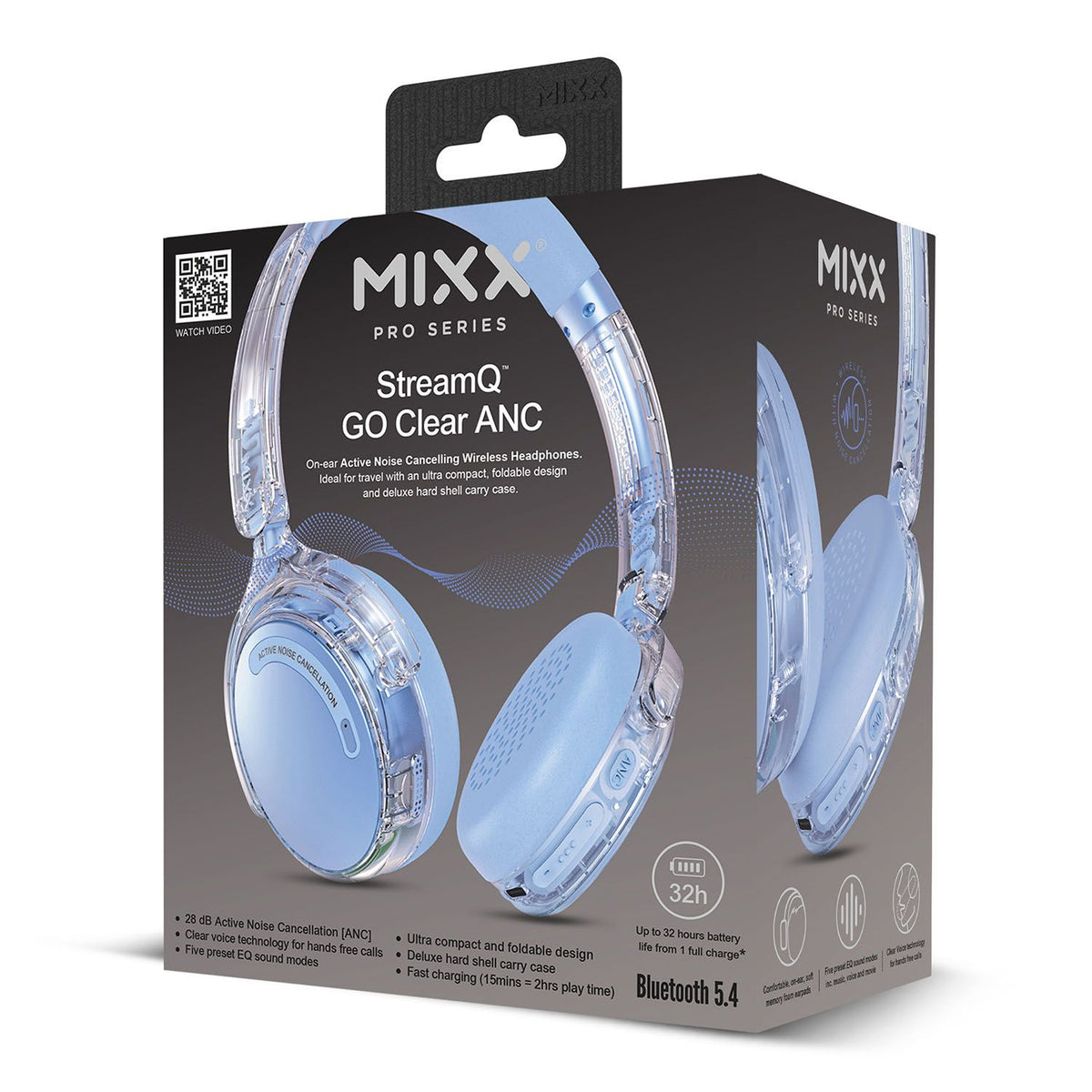 Mixx Trådlösa On-Ear Hörlurar StreamQ Go ANC Clear Blå