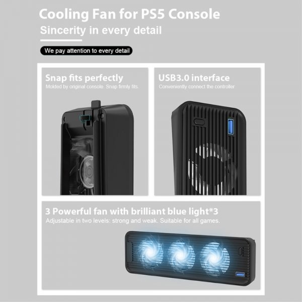 USB 3.0 Kylningsfläkt till PlayStation 5 Svart