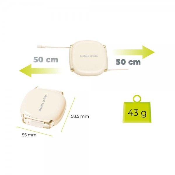 Mobile Origin USB-C Kabel 100W Retractable Cable Box Beige