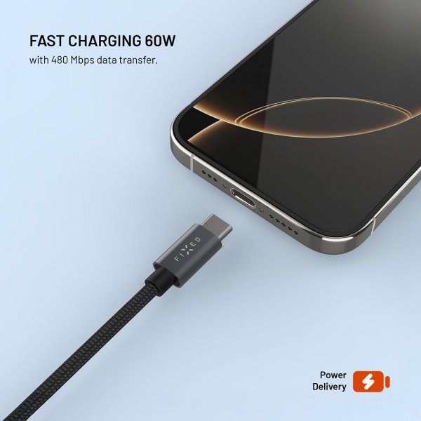 Fixed USB-C Kabel med Smartwatch-laddning 1.5m Svart
