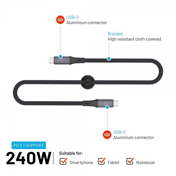 Fixed USB-C Mediakabel USB4 gen 2 240W 2m