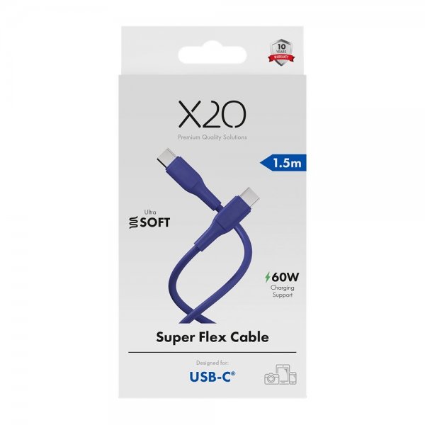 X2O USB-C till USB-C Kabel Superflex 60W 1.5m Blå