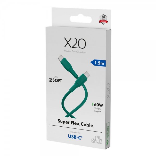 X2O USB-C till USB-C Kabel Superflex 60W 1.5m Grön