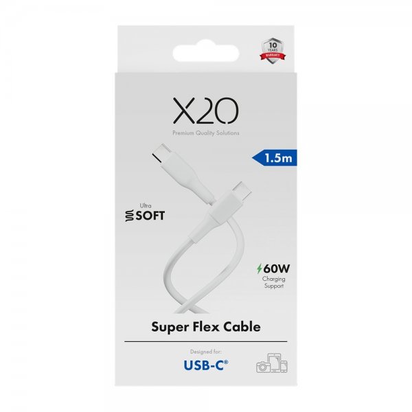 X2O USB-C till USB-C Kabel Superflex 60W 1.5m Vit