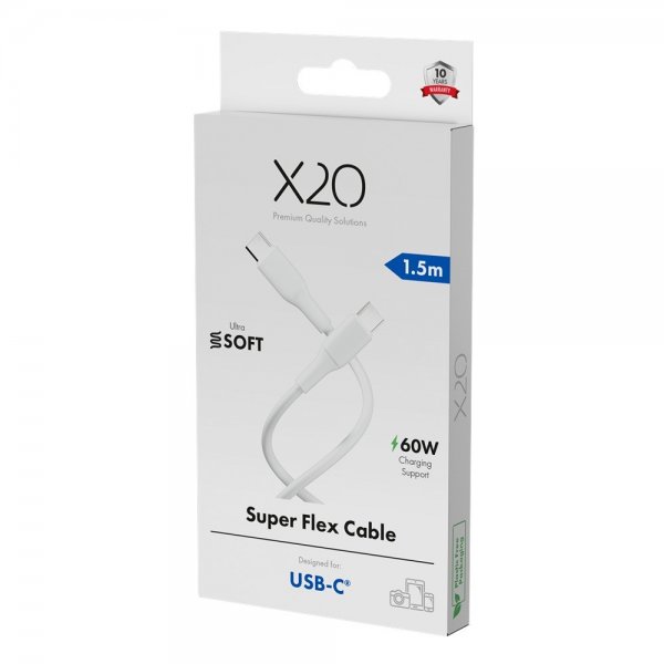 X2O USB-C till USB-C Kabel Superflex 60W 1.5m Vit