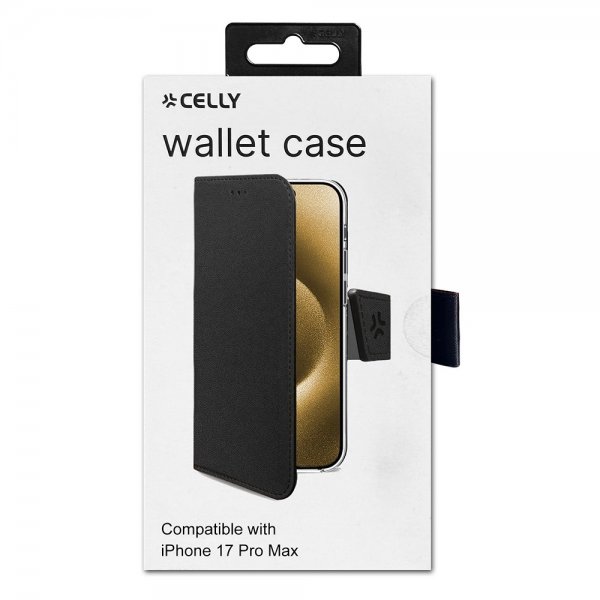 Celly iPhone 17 Pro Max Fodral Wally Wallet Case Svart