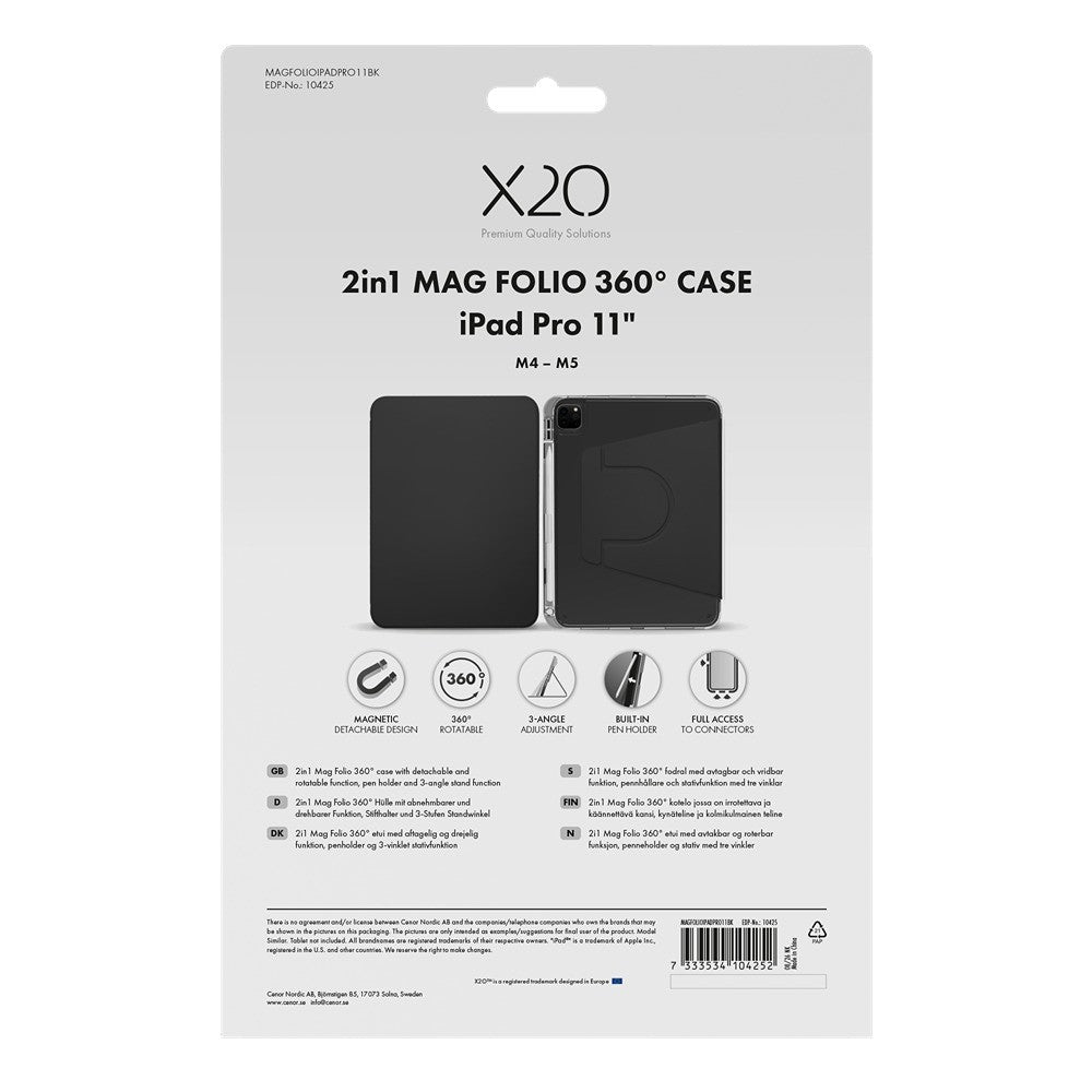 X2O iPad Pro 11 (M4/M5) Fodral 2in1 Mag Folio 360 Svart