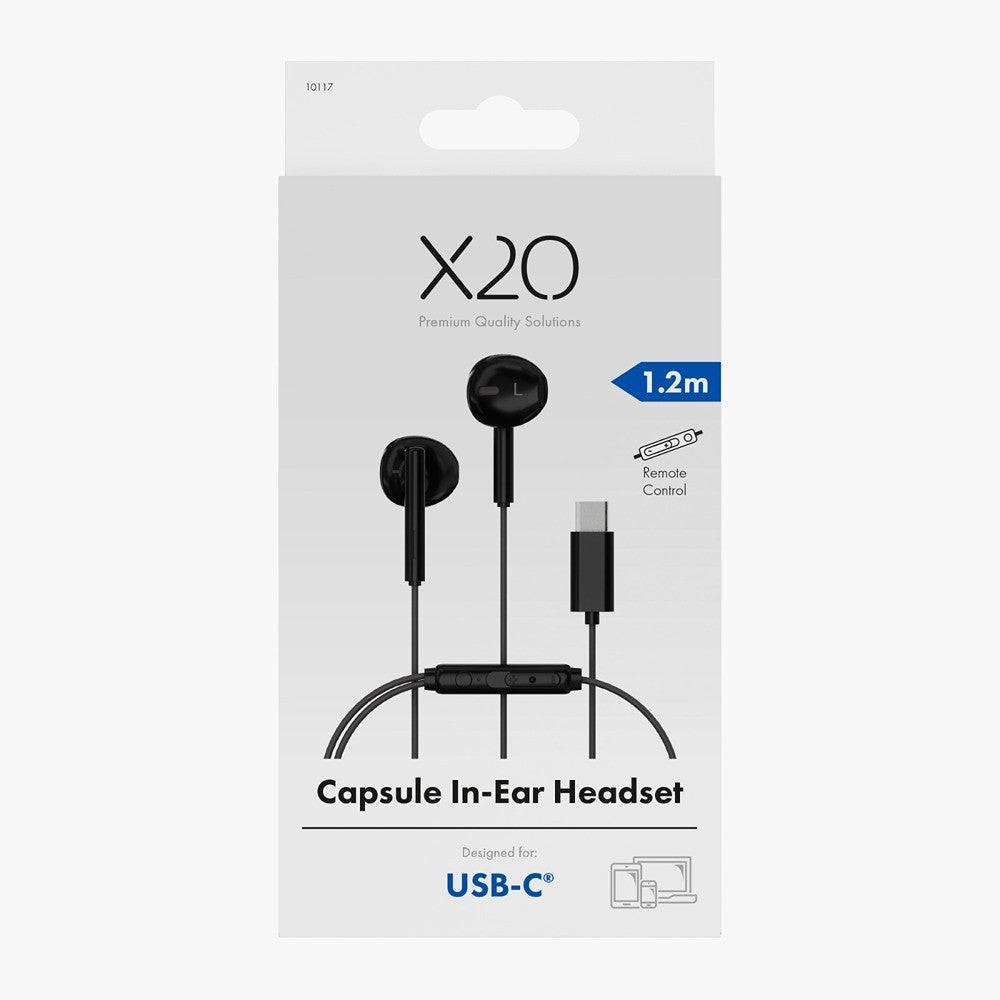 X2O Trådade Hörlurar USB-C Capsule 1.2m Svart