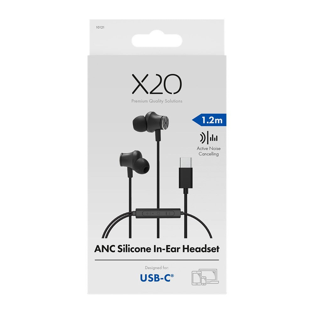 X2O Trådade Hörlurar USB-C Silicone In-Ear ANC 1.2m Svart