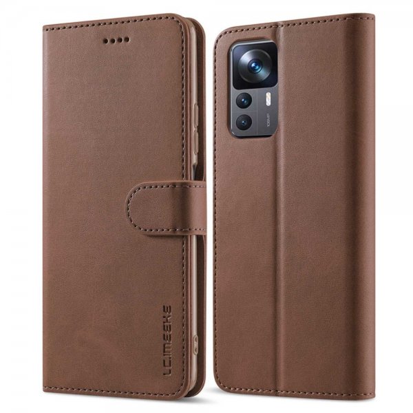 Lc.Imeeke Xiaomi 12T/12T Pro Fodral med Kortfack Stativfunktion Mörkbrun