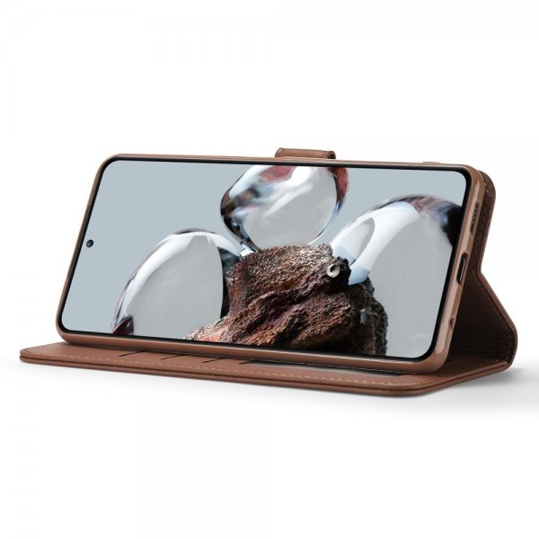 Lc.Imeeke Xiaomi 12T/12T Pro Fodral med Kortfack Stativfunktion Mörkbrun