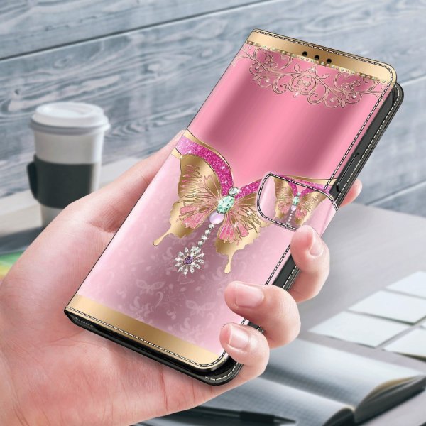 Xiaomi Redmi 12C Fodral Motiv Fjäril Rosa och Guld