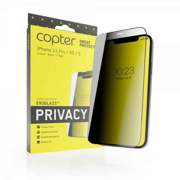 Copter iPhone X/Xs/11 Pro Skärmskydd Exoglass Curved Privacy
