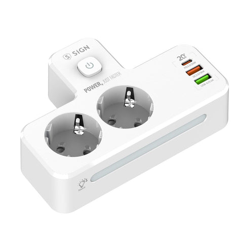 SiGN 2-vägs Grenuttag med LED-nattlampa 20W USB-A/USB-C