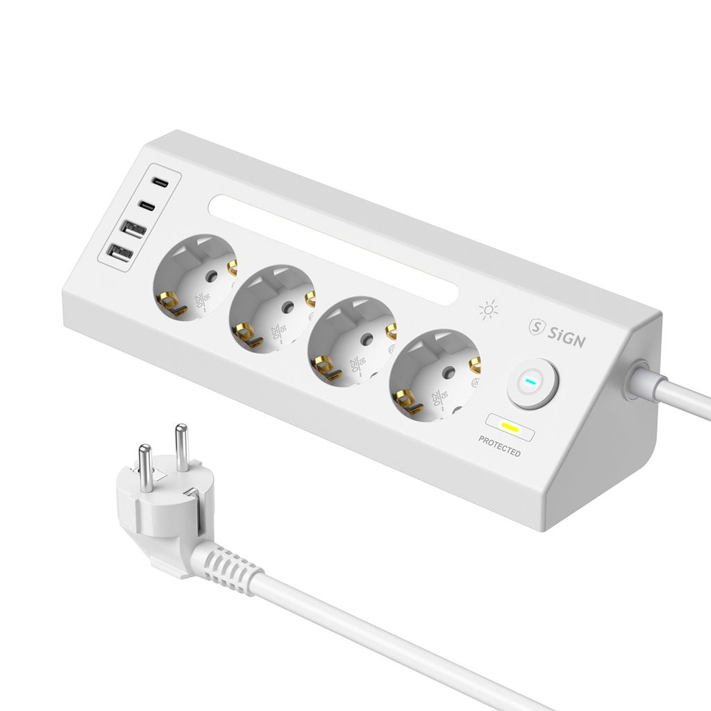 SiGN 4-vägs Grenuttag för bord USB-A/USB-C 1.8m