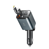 SiGN 4-i-1 Billaddare med utdragbara USB-C/Lightning-kablar 45W