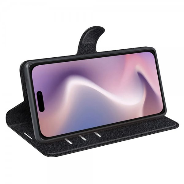 iPhone 16 Fodral Litchi Svart