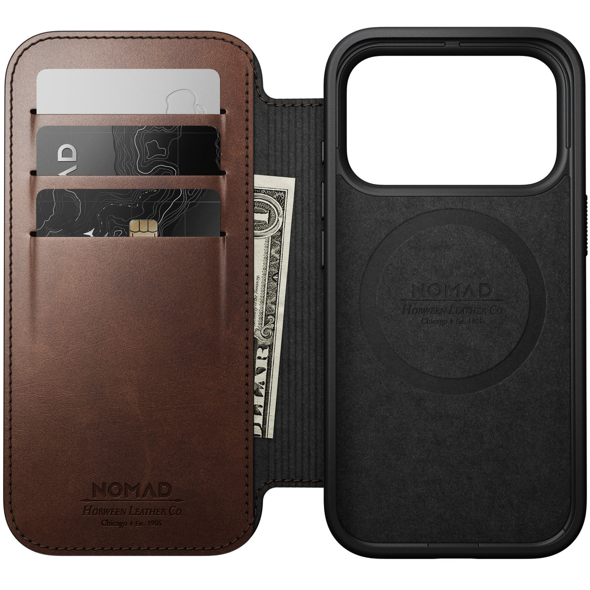 Nomad iPhone 17 Pro/iPhone 18 Pro Fodral Modern Leather Folio Horween Rustic Brown