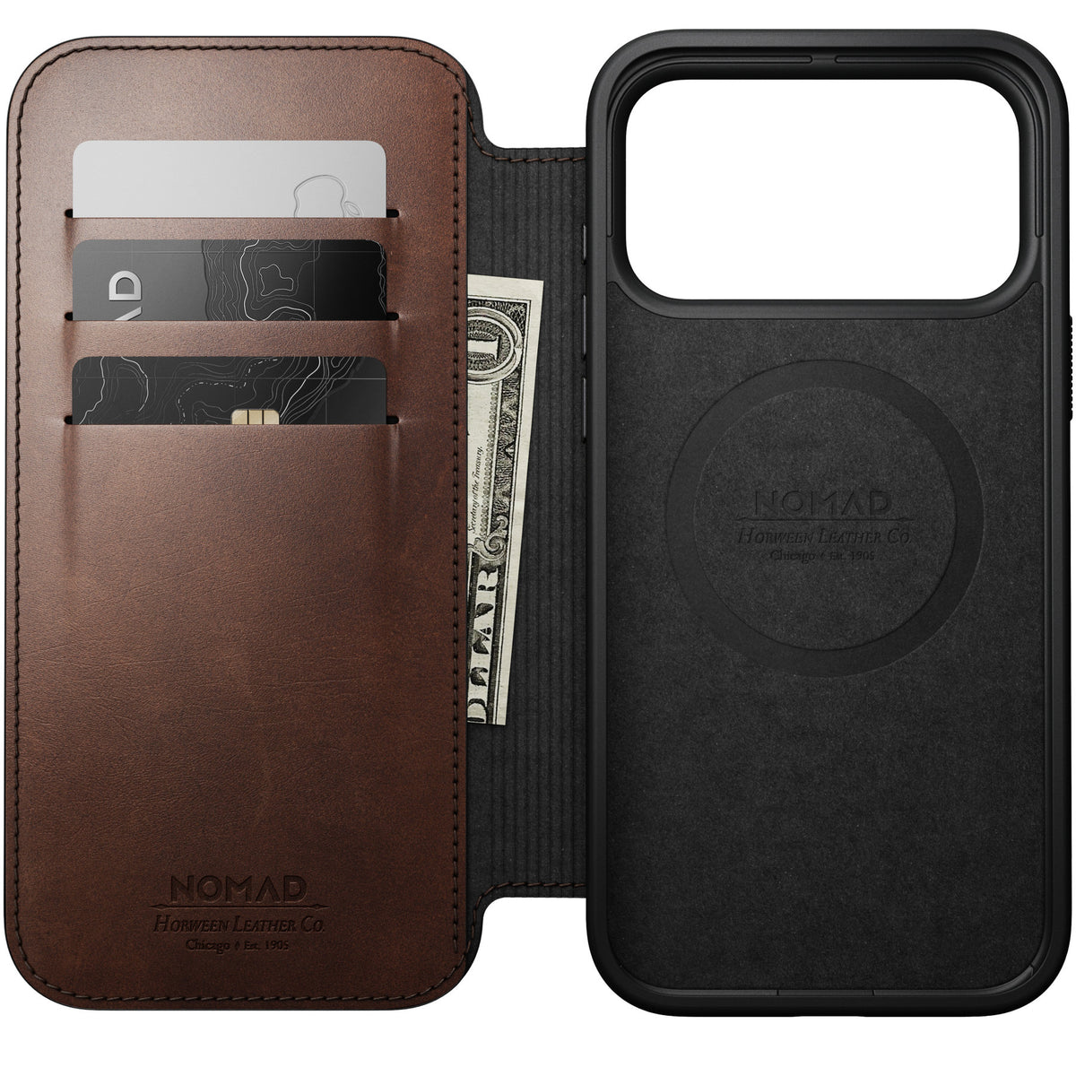 Nomad iPhone 17 Pro Max/iPhone 18 Pro Max Fodral Modern Leather Folio Horween Rustic Brown