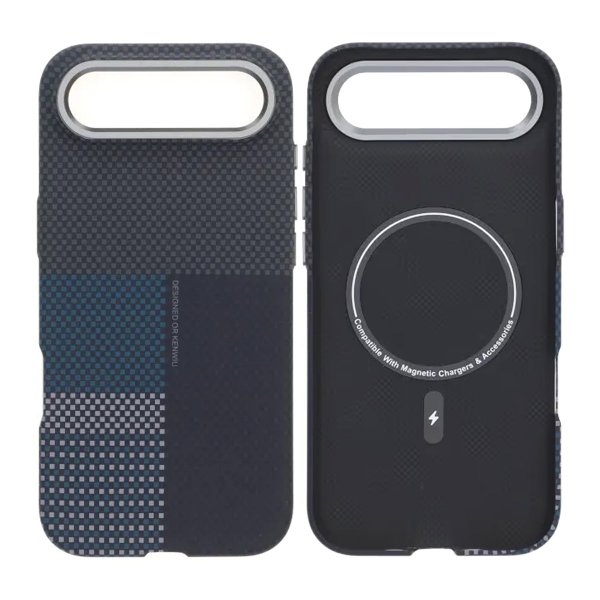 iPhone Air Skal Aramidfiber MagSafe Blå Rutnät