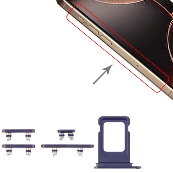 Knappar och Simkorthållare för iPhone 15 Pro och 15 Pro Max - Blå