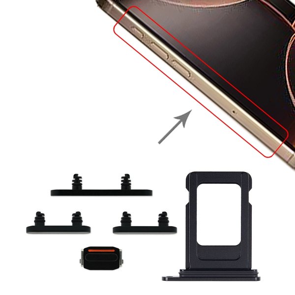 Knappar och Simkorthållare för iPhone 15 och 15 Plus - Svart