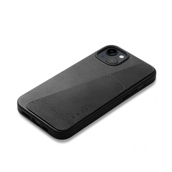 Mujjo iPhone 15 Plus Skal Full Leather Wallet Case Svart
