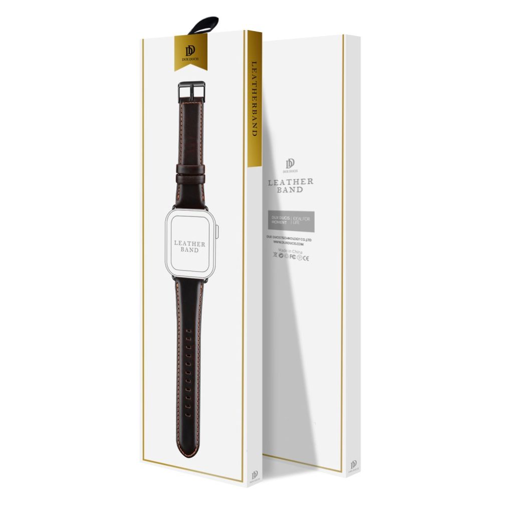 Dux Ducis Apple Watch 44/45/46mm/Ultra 49mm Armband Äkta Läder Mörkbrun