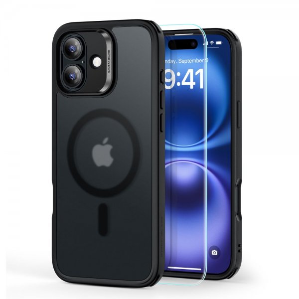 ESR iPhone 16 Skal och Skärmskydd Classic Hybrid MagSafe Set Frostad Svart