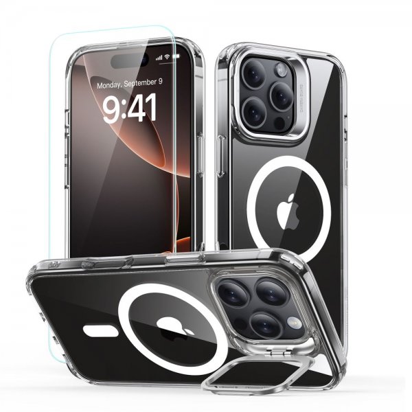 ESR iPhone 16 Pro Max Skal och Skärmskydd Classic Hybrid Kickstand MagSafe Set Transparent