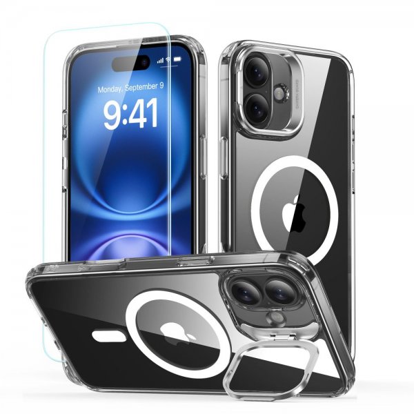 ESR iPhone 16 Skal och Skärmskydd Classic Hybrid Kickstand MagSafe Set Transparent
