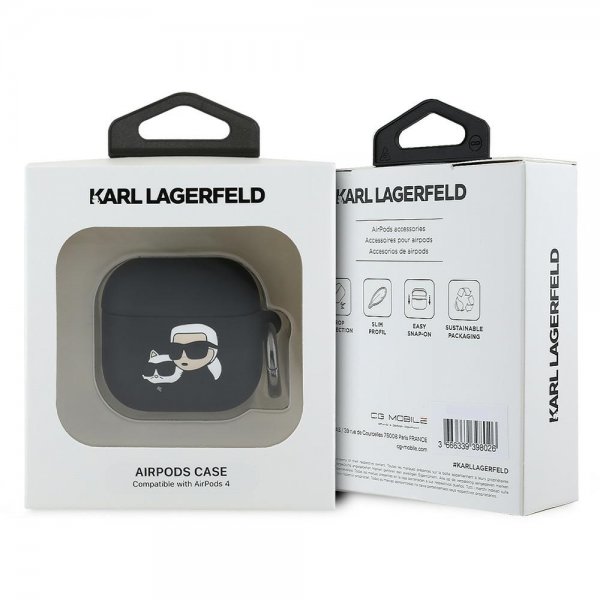 Karl Lagerfeld AirPods 4 Skal Karl & Choupette 3D Svart