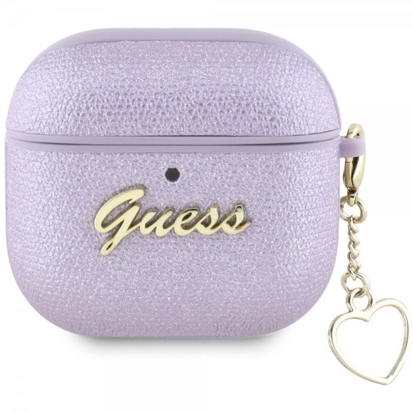 Guess AirPods 4 Skal Metallic Script Charm Lila
