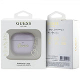 Guess AirPods 4 Skal Metallic Script Charm Lila
