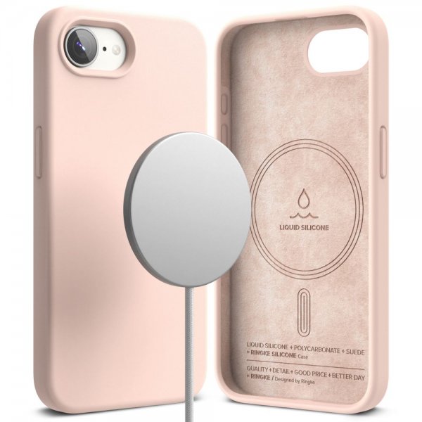 Ringke iPhone 16e/iPhone 17e Skal Silicone Magnetic Pink Sand