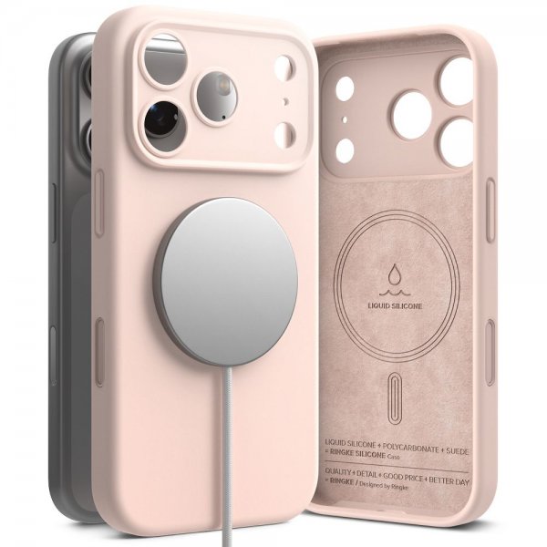 Ringke iPhone 17 Pro Skal Silicone Magnetic Pink Sand