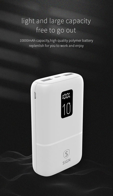SiGN Mini Powerbank med Display 10 000mAh Vit