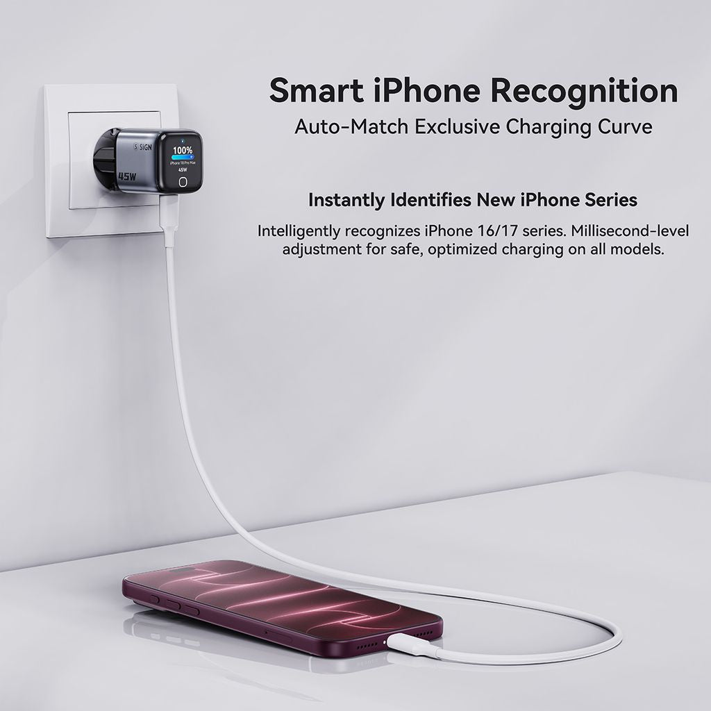 SiGN 45W Väggladdare med Display 2xUSB-C Grå