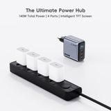 SiGN 140W Snabbladdare med Display 3xUSB-C/1xUSB-A Grå