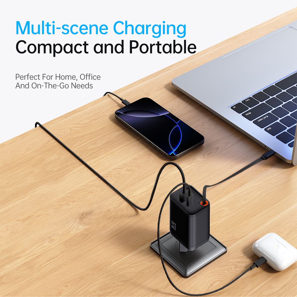 SiGN 65W Snabbladdare GaN med utdragbar USB-C kabel Svart