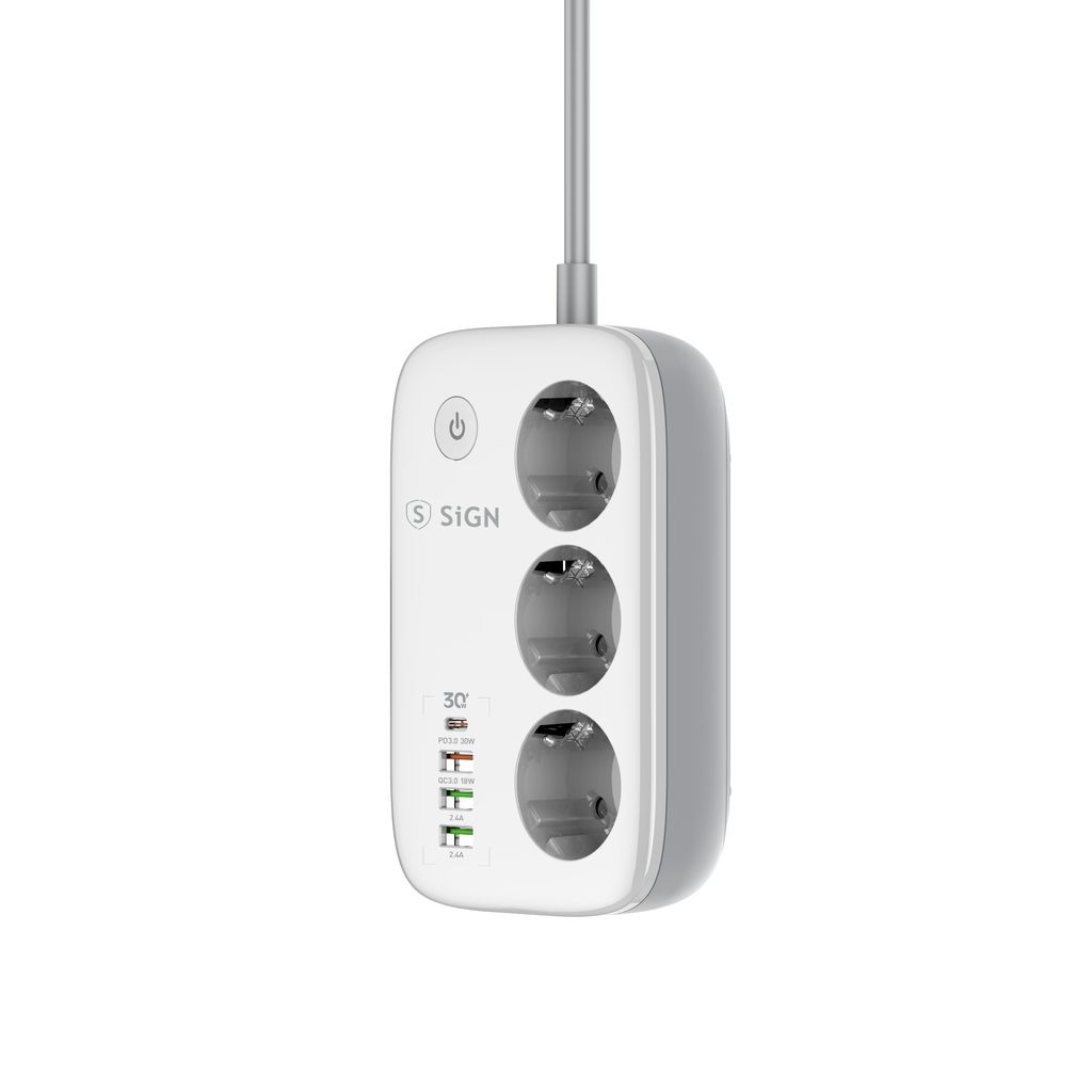 SiGN Smart WiFi 3-vägs Grenuttag 30W USB-A/USB-C 1.5m