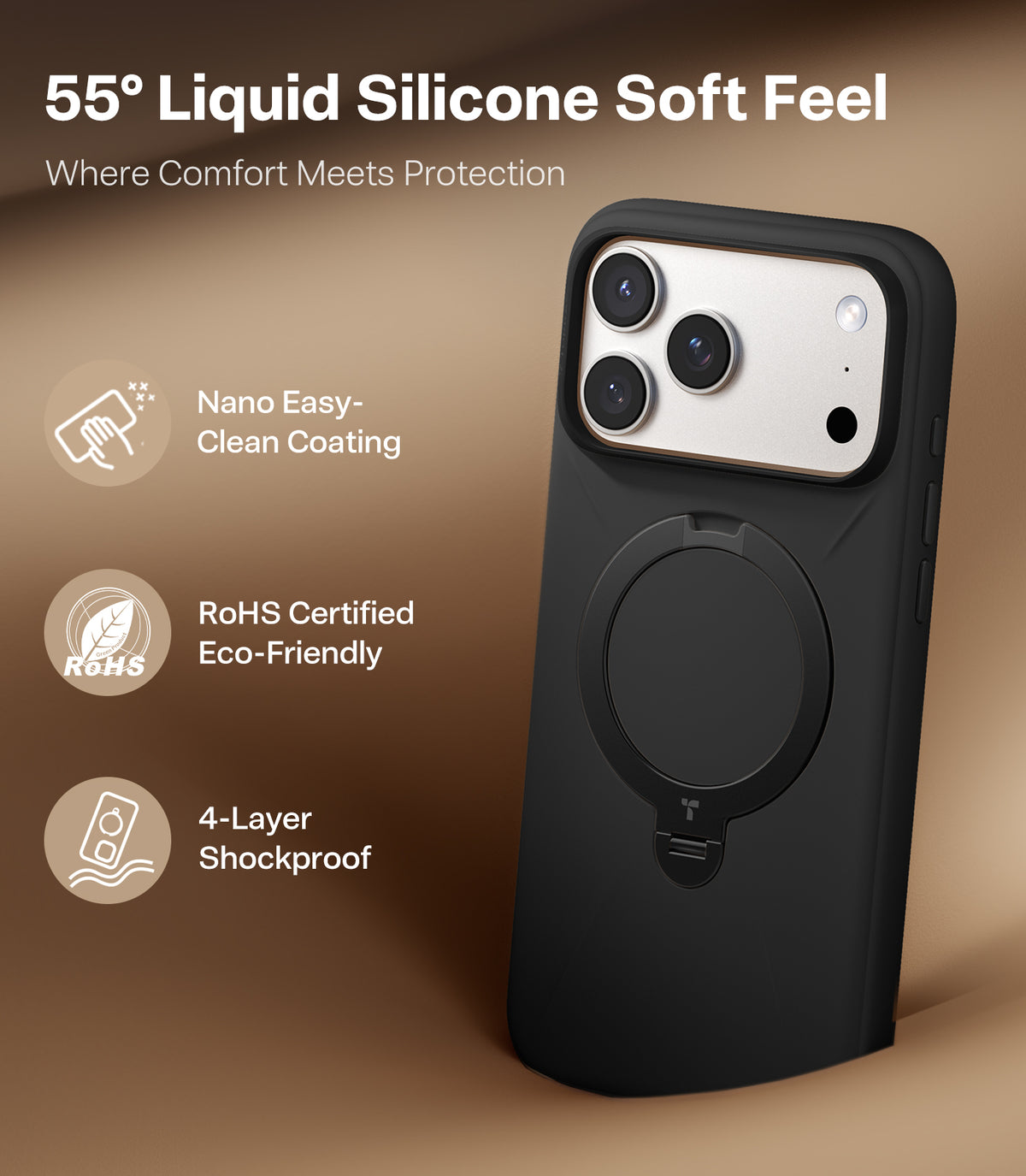 Torras iPhone 17 Pro Skal Ostand Q3 Silicone Obsidian Black